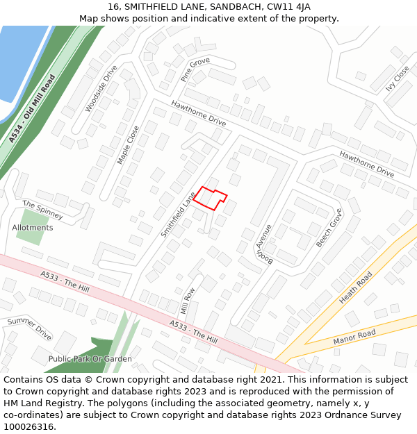 16, SMITHFIELD LANE, SANDBACH, CW11 4JA: Location map and indicative extent of plot