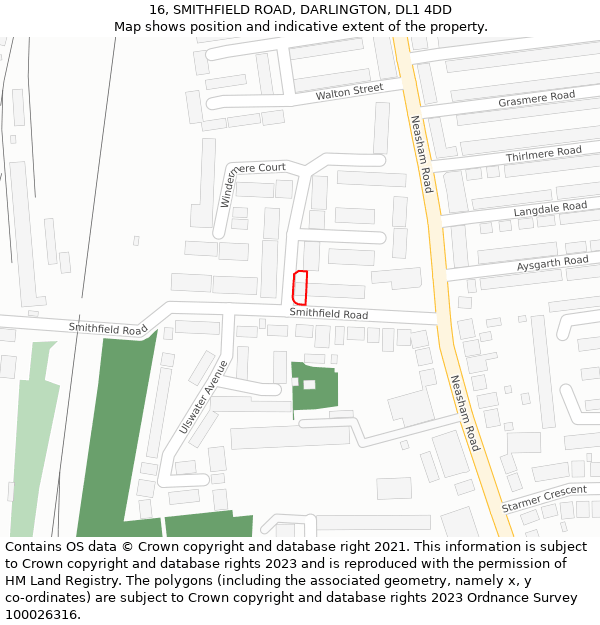 16, SMITHFIELD ROAD, DARLINGTON, DL1 4DD: Location map and indicative extent of plot