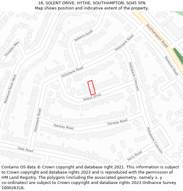 16, SOLENT DRIVE, HYTHE, SOUTHAMPTON, SO45 5FN: Location map and indicative extent of plot