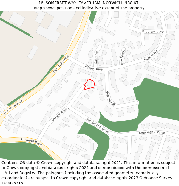 16, SOMERSET WAY, TAVERHAM, NORWICH, NR8 6TL: Location map and indicative extent of plot