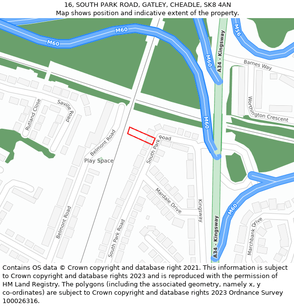 16, SOUTH PARK ROAD, GATLEY, CHEADLE, SK8 4AN: Location map and indicative extent of plot