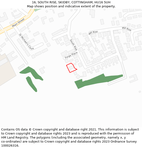 16, SOUTH RISE, SKIDBY, COTTINGHAM, HU16 5UH: Location map and indicative extent of plot
