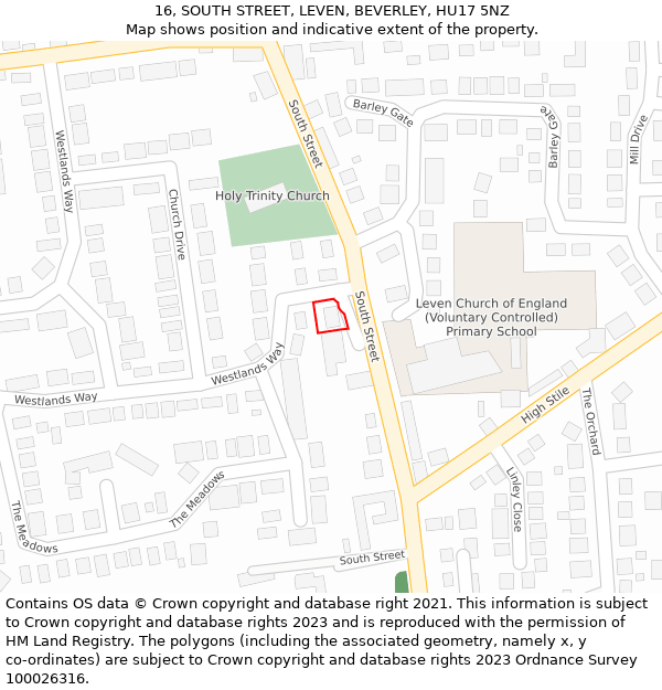 16, SOUTH STREET, LEVEN, BEVERLEY, HU17 5NZ: Location map and indicative extent of plot