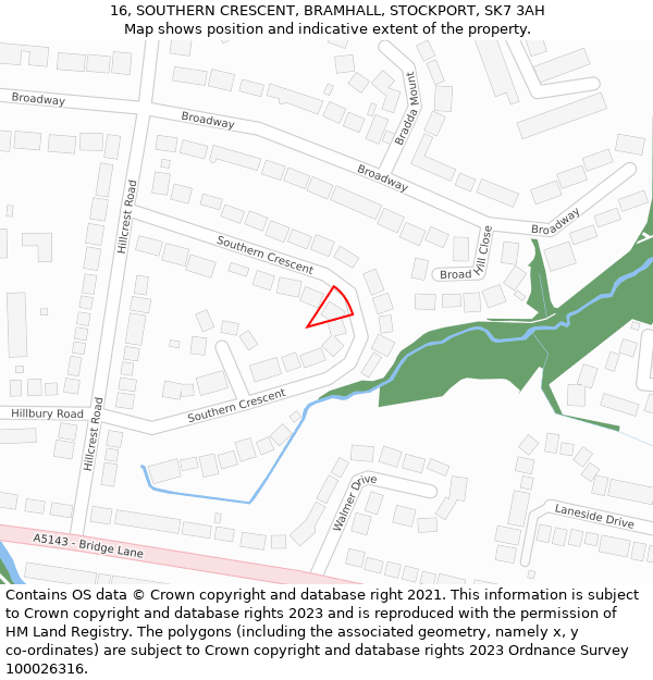 16, SOUTHERN CRESCENT, BRAMHALL, STOCKPORT, SK7 3AH: Location map and indicative extent of plot