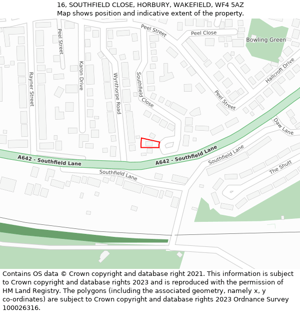 16, SOUTHFIELD CLOSE, HORBURY, WAKEFIELD, WF4 5AZ: Location map and indicative extent of plot