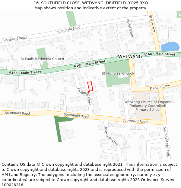 16, SOUTHFIELD CLOSE, WETWANG, DRIFFIELD, YO25 9XQ: Location map and indicative extent of plot