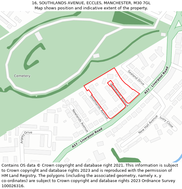 16, SOUTHLANDS AVENUE, ECCLES, MANCHESTER, M30 7GL: Location map and indicative extent of plot