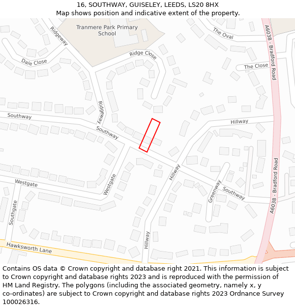 16, SOUTHWAY, GUISELEY, LEEDS, LS20 8HX: Location map and indicative extent of plot