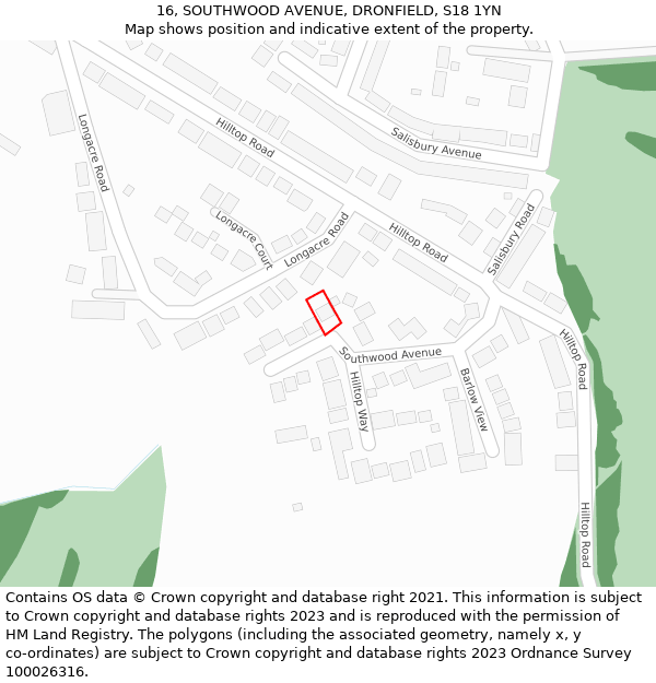 16, SOUTHWOOD AVENUE, DRONFIELD, S18 1YN: Location map and indicative extent of plot