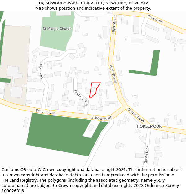 16, SOWBURY PARK, CHIEVELEY, NEWBURY, RG20 8TZ: Location map and indicative extent of plot