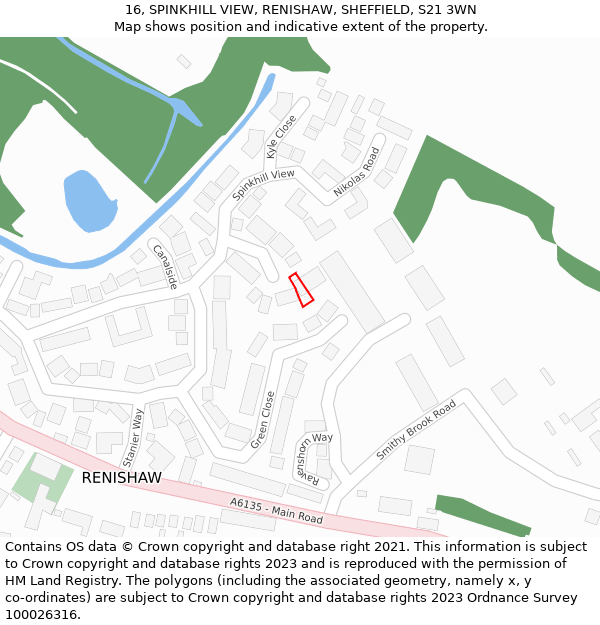 16, SPINKHILL VIEW, RENISHAW, SHEFFIELD, S21 3WN: Location map and indicative extent of plot