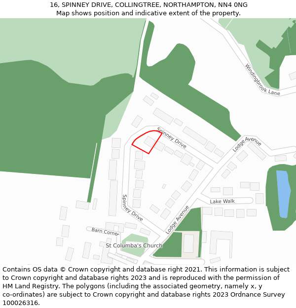 16, SPINNEY DRIVE, COLLINGTREE, NORTHAMPTON, NN4 0NG: Location map and indicative extent of plot