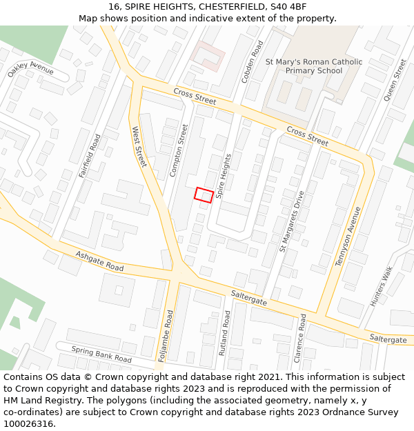 16, SPIRE HEIGHTS, CHESTERFIELD, S40 4BF: Location map and indicative extent of plot