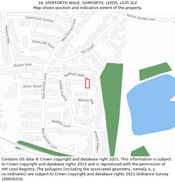 16, SPOFFORTH WALK, GARFORTH, LEEDS, LS25 2LZ: Location map and indicative extent of plot