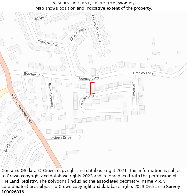 16, SPRINGBOURNE, FRODSHAM, WA6 6QD: Location map and indicative extent of plot