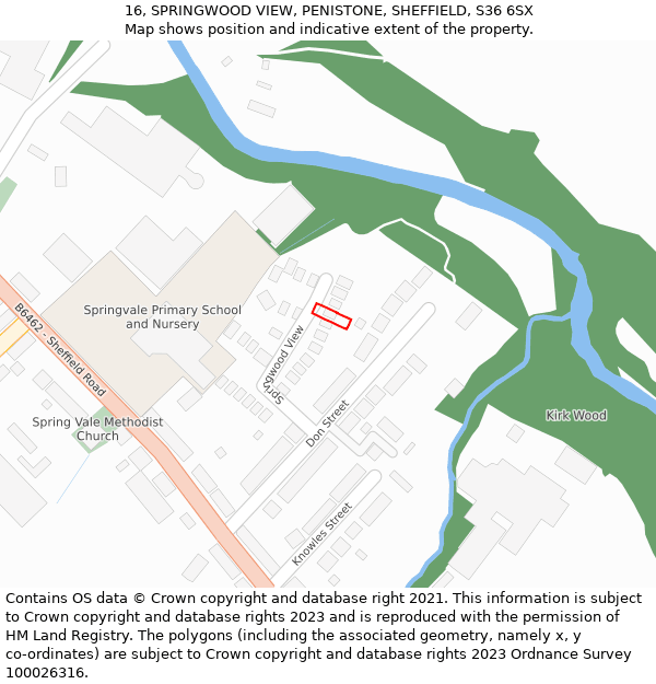 16, SPRINGWOOD VIEW, PENISTONE, SHEFFIELD, S36 6SX: Location map and indicative extent of plot