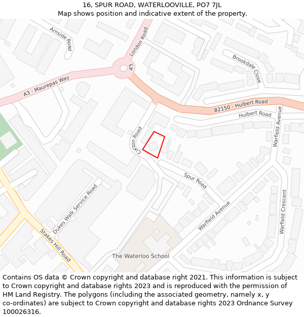 16, SPUR ROAD, WATERLOOVILLE, PO7 7JL: Location map and indicative extent of plot