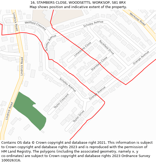 16, STAMBERS CLOSE, WOODSETTS, WORKSOP, S81 8RX: Location map and indicative extent of plot