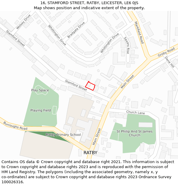 16, STAMFORD STREET, RATBY, LEICESTER, LE6 0JS: Location map and indicative extent of plot