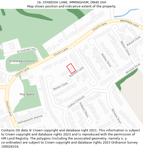 16, STANDISH LANE, IMMINGHAM, DN40 2HA: Location map and indicative extent of plot