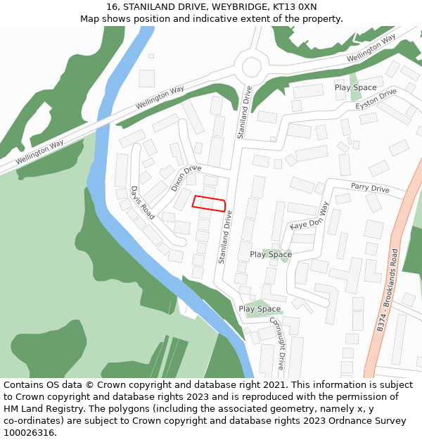 16, STANILAND DRIVE, WEYBRIDGE, KT13 0XN: Location map and indicative extent of plot