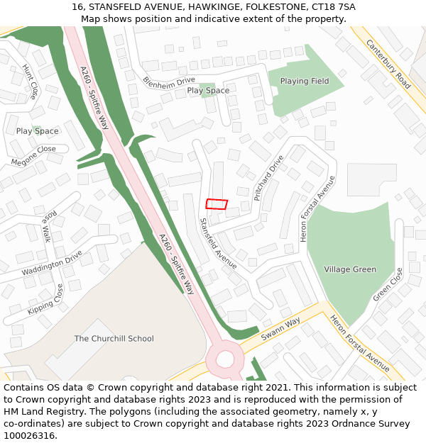 16, STANSFELD AVENUE, HAWKINGE, FOLKESTONE, CT18 7SA: Location map and indicative extent of plot