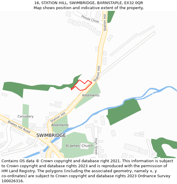 16, STATION HILL, SWIMBRIDGE, BARNSTAPLE, EX32 0QR: Location map and indicative extent of plot