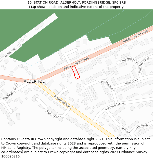 16, STATION ROAD, ALDERHOLT, FORDINGBRIDGE, SP6 3RB: Location map and indicative extent of plot