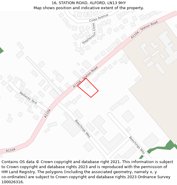 16, STATION ROAD, ALFORD, LN13 9HY: Location map and indicative extent of plot
