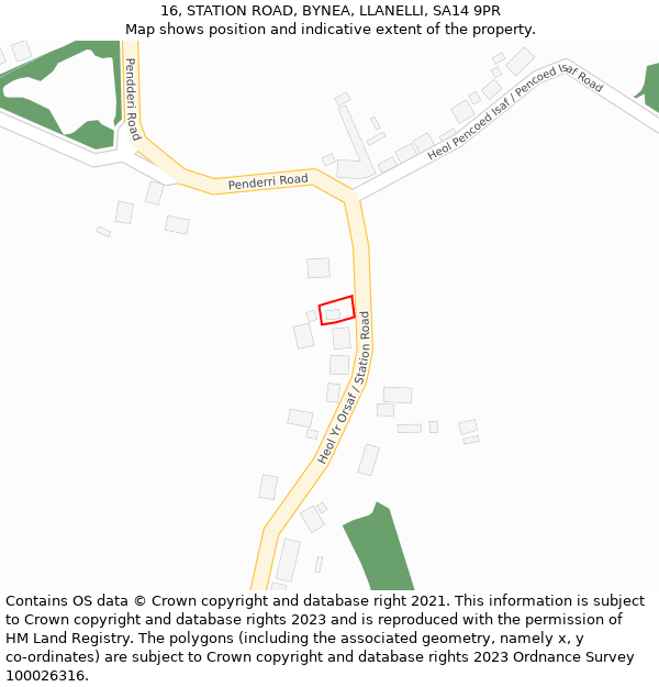 16, STATION ROAD, BYNEA, LLANELLI, SA14 9PR: Location map and indicative extent of plot