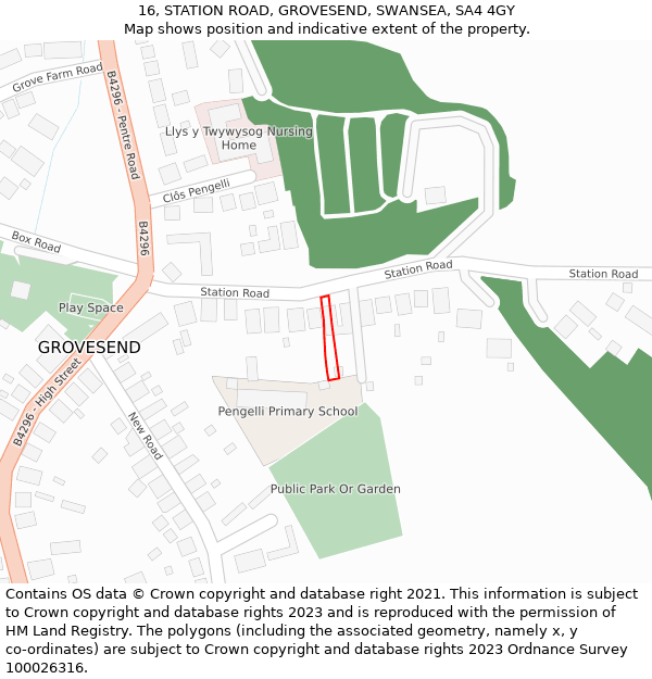 16, STATION ROAD, GROVESEND, SWANSEA, SA4 4GY: Location map and indicative extent of plot