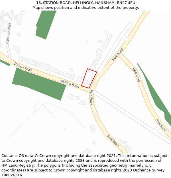 16, STATION ROAD, HELLINGLY, HAILSHAM, BN27 4EU: Location map and indicative extent of plot