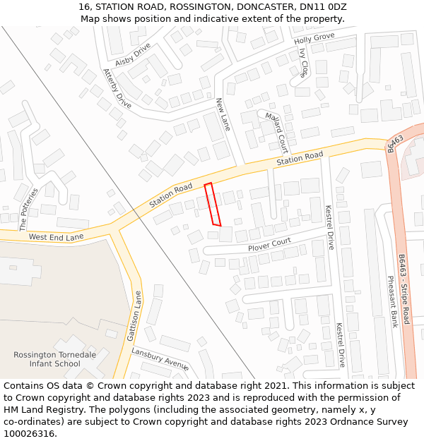 16, STATION ROAD, ROSSINGTON, DONCASTER, DN11 0DZ: Location map and indicative extent of plot