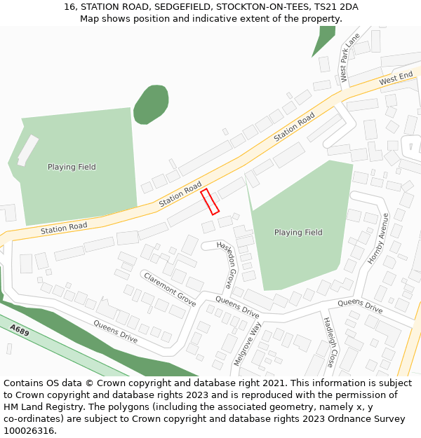 16, STATION ROAD, SEDGEFIELD, STOCKTON-ON-TEES, TS21 2DA: Location map and indicative extent of plot