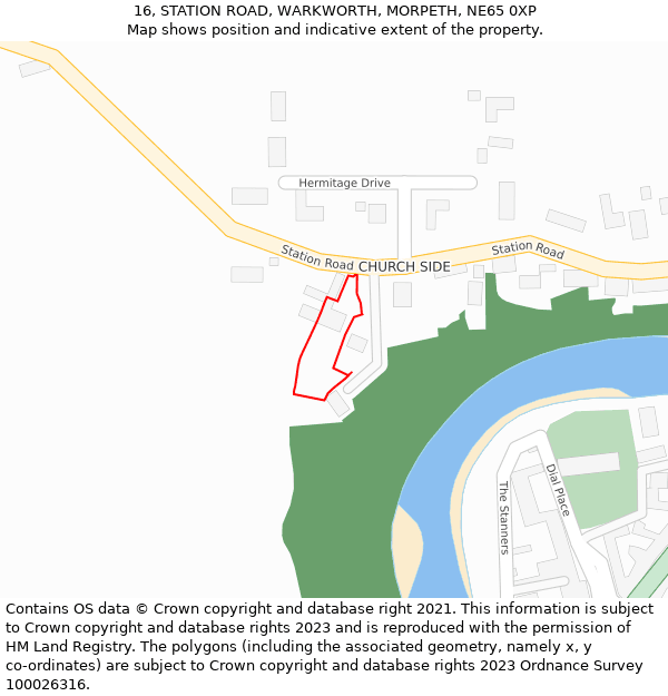 16, STATION ROAD, WARKWORTH, MORPETH, NE65 0XP: Location map and indicative extent of plot