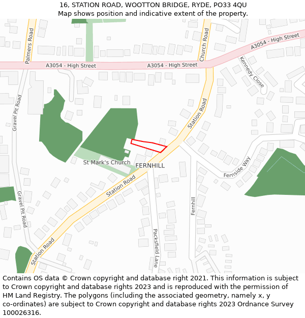 16, STATION ROAD, WOOTTON BRIDGE, RYDE, PO33 4QU: Location map and indicative extent of plot