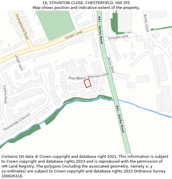 16, STAUNTON CLOSE, CHESTERFIELD, S40 2FE: Location map and indicative extent of plot