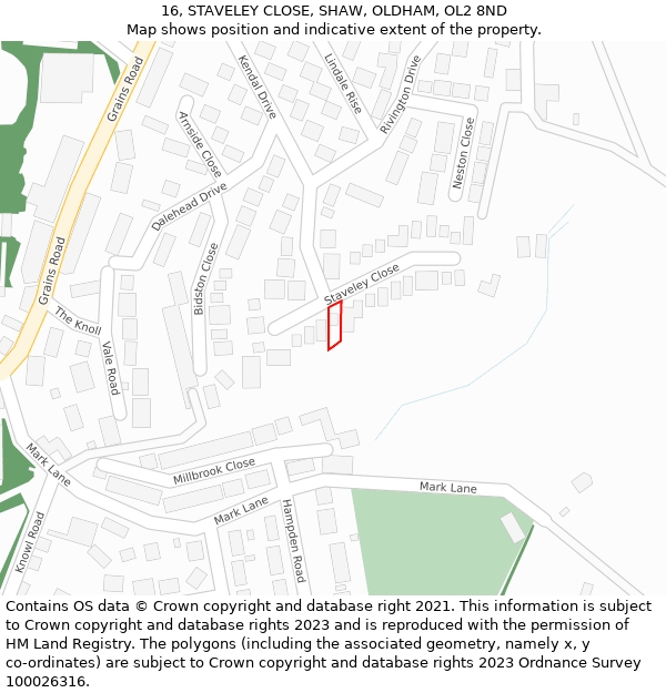 16, STAVELEY CLOSE, SHAW, OLDHAM, OL2 8ND: Location map and indicative extent of plot