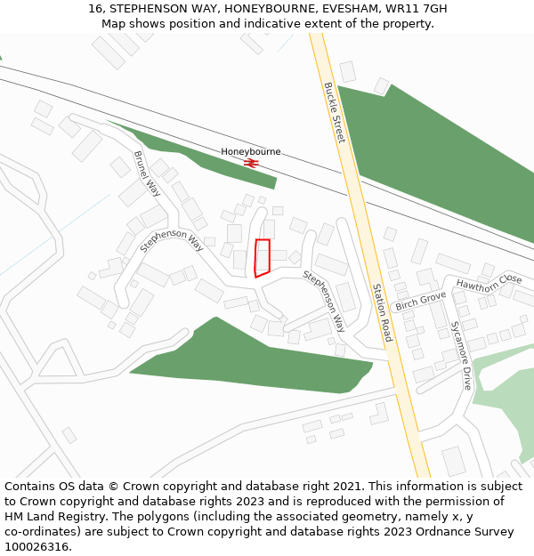 16, STEPHENSON WAY, HONEYBOURNE, EVESHAM, WR11 7GH: Location map and indicative extent of plot