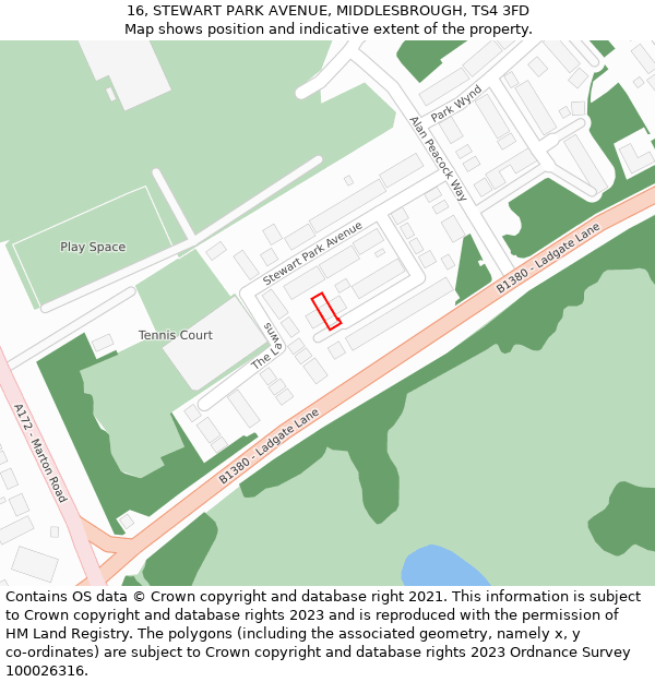 16, STEWART PARK AVENUE, MIDDLESBROUGH, TS4 3FD: Location map and indicative extent of plot