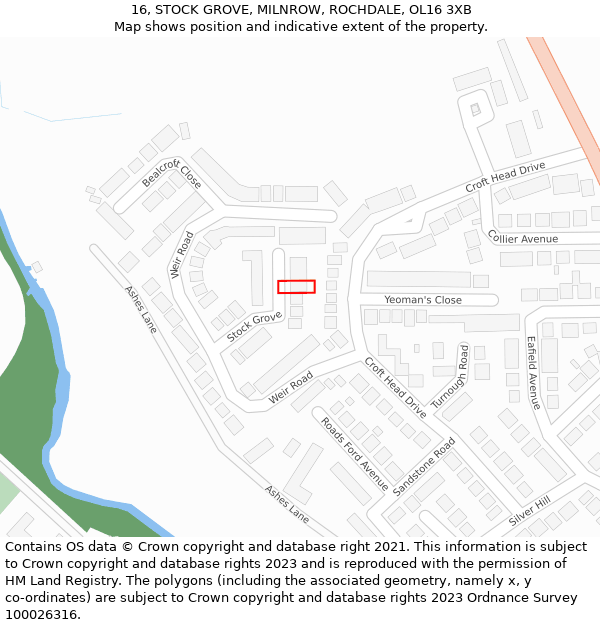 16, STOCK GROVE, MILNROW, ROCHDALE, OL16 3XB: Location map and indicative extent of plot