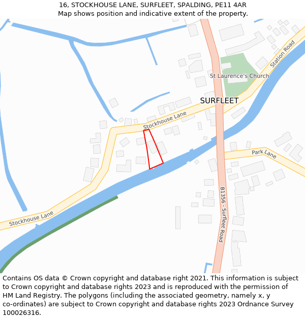 16, STOCKHOUSE LANE, SURFLEET, SPALDING, PE11 4AR: Location map and indicative extent of plot