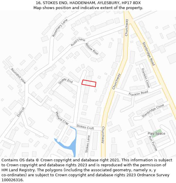 16, STOKES END, HADDENHAM, AYLESBURY, HP17 8DX: Location map and indicative extent of plot