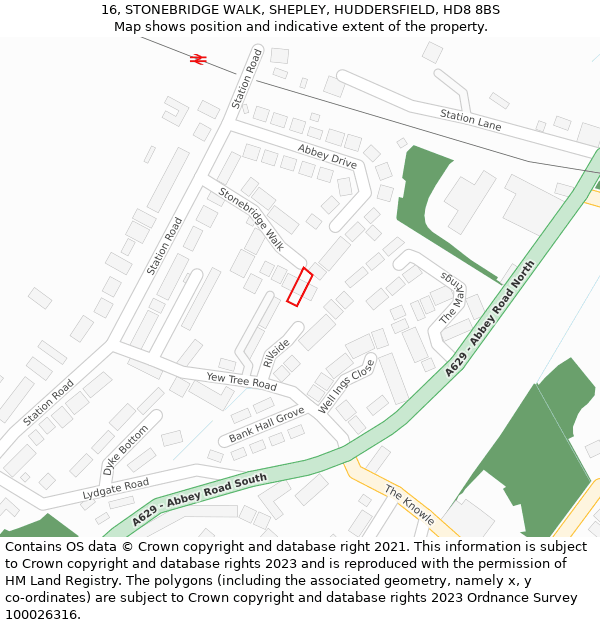 16, STONEBRIDGE WALK, SHEPLEY, HUDDERSFIELD, HD8 8BS: Location map and indicative extent of plot