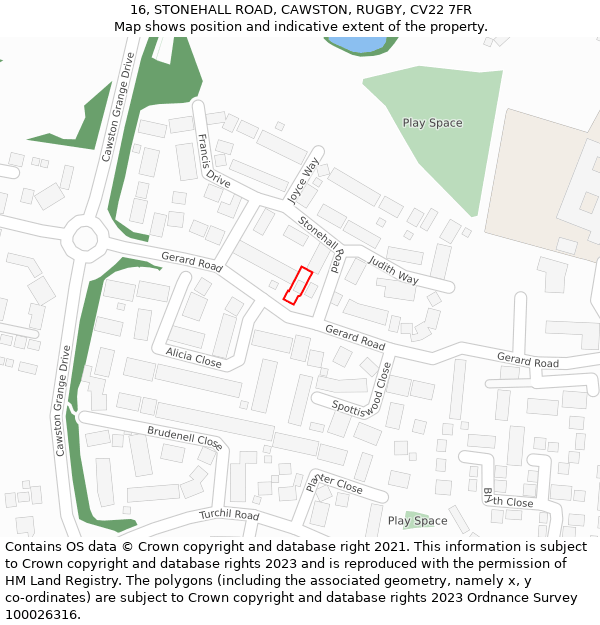 16, STONEHALL ROAD, CAWSTON, RUGBY, CV22 7FR: Location map and indicative extent of plot