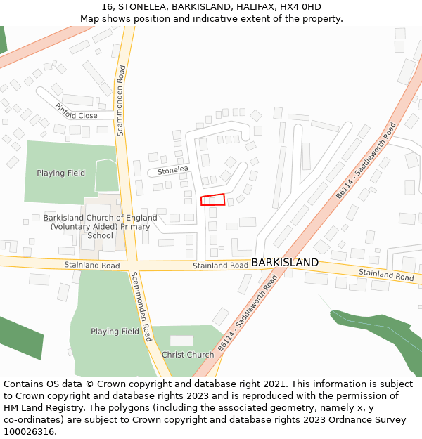 16, STONELEA, BARKISLAND, HALIFAX, HX4 0HD: Location map and indicative extent of plot