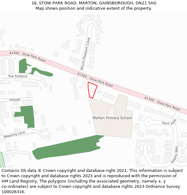 16, STOW PARK ROAD, MARTON, GAINSBOROUGH, DN21 5AG: Location map and indicative extent of plot