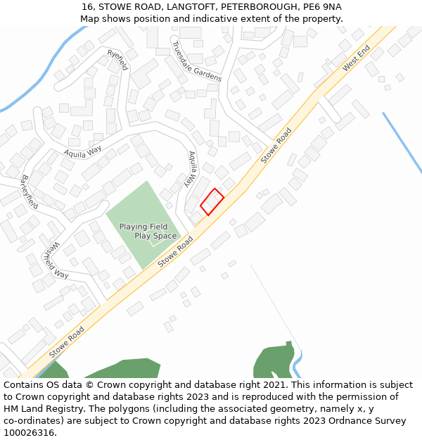 16, STOWE ROAD, LANGTOFT, PETERBOROUGH, PE6 9NA: Location map and indicative extent of plot