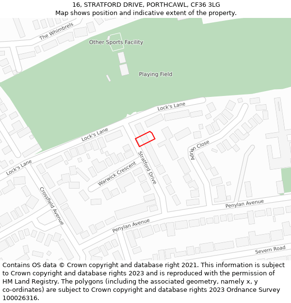 16, STRATFORD DRIVE, PORTHCAWL, CF36 3LG: Location map and indicative extent of plot