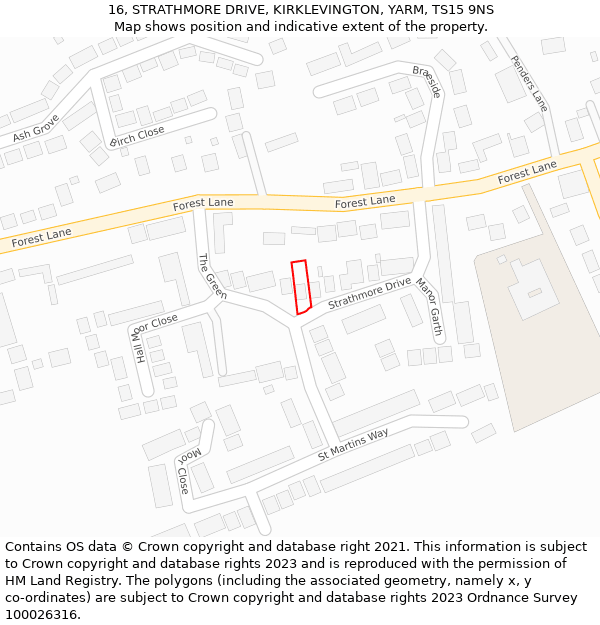 16, STRATHMORE DRIVE, KIRKLEVINGTON, YARM, TS15 9NS: Location map and indicative extent of plot